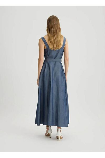 Liu Jo Women's Linen Blended Button Closure Slit Strap Belt Detailed Long Blue Dress Wa5312T4818-948