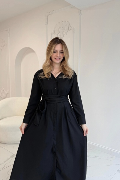 HELİS BUTİK Чорна сукня з підкладкою та поясом