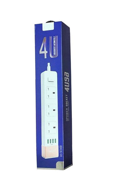 Generic وصلة كهربائية بثلاثة منافذ وأربعة مداخل USB بطول ١٫٦ متر WD-SK3460