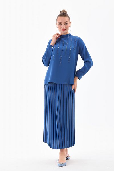Marvella By Rasha stone chest & plessit skirt takim