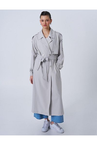Kayra Gray Men's Collar Belted Trench Coat