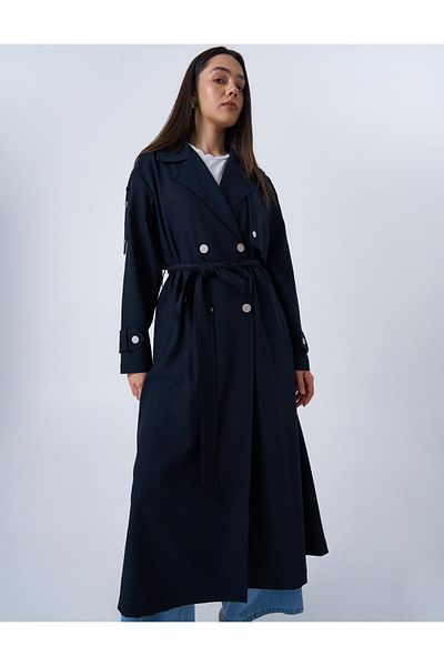 Kayra Men's Neckline Belted Trench Coat Dark Navy