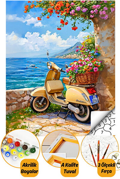 tale hobby Sayılarla Boyama Numaralı Tuval Seti Fırça Boya Dahil 40x50cm Vespa