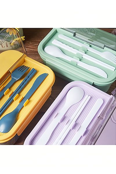 COOYA Portable Bento Lunch Box With Tableware Set,2 Compartments,Leak-proof,For offices,school(Green)