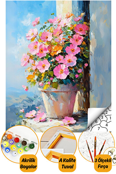 tale hobby Sayılarla Boyama Numaralı Tuval Seti Fırça Boya Dahil 40x50cm Çiçek