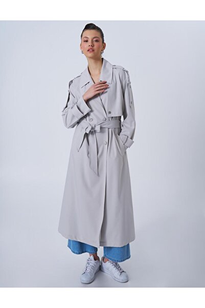 Kayra Erkek Yaka Kuşaklı Trençkot Gri
