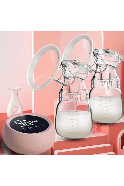 Yelajoy Double Wearable Electric Breast Pump, With LCD Screen, 1200mAh,  2 modes, for Newborn, Pink