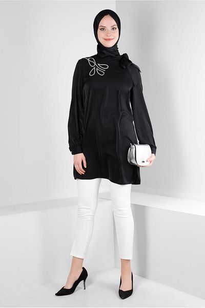 Alvina Stone Printed Tunic with Tie Collar Detail 43534