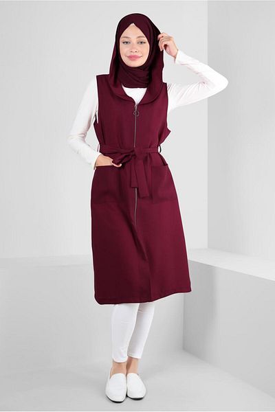 Alvina Hooded Zippered Pocket Vest 43872