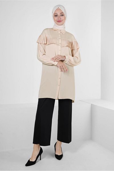 Alvina Buttoned Cuffed and Ruffle Detailed Tunic 43895
