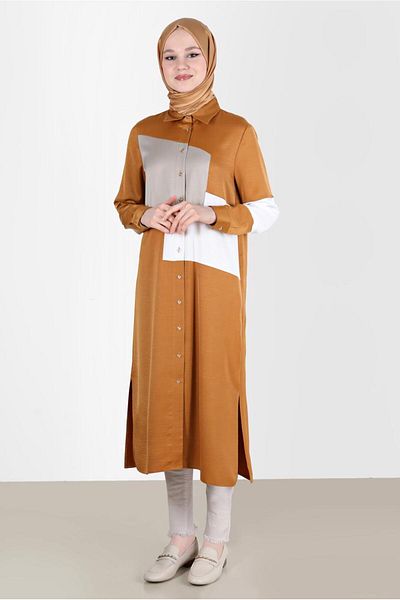 Alvina Geometric Shaped Neck Button Tunic - 42581