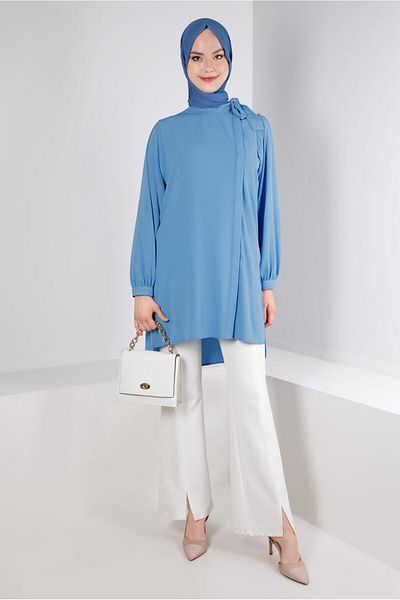Alvina HIDDEN BUTTON TUNIC WITH COLLAR BINDING DETAIL 43508