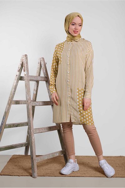 Alvina 4427 Model - Striped and Polka Dot Patterned Tunic