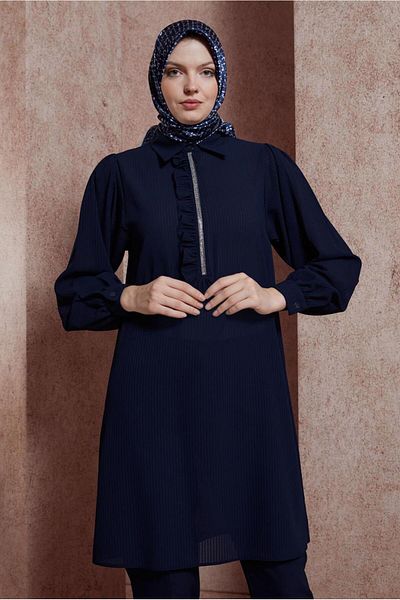 Alvina Ruffle Detailed and Stone Striped Tunic - 43856