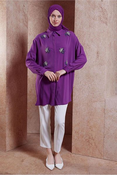 Alvina 44468-1 Model Hijab Tunic - Stone Detailed
