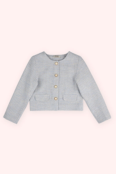 Panço Kız Çocuk Düğme Detaylı Tüvit Mavi Ceket