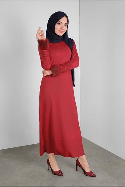 Alvina Fur Embroidered Knitting Dress 41034