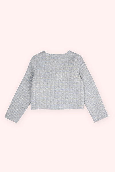 Panço Kız Çocuk Düğme Detaylı Tüvit Mavi Ceket