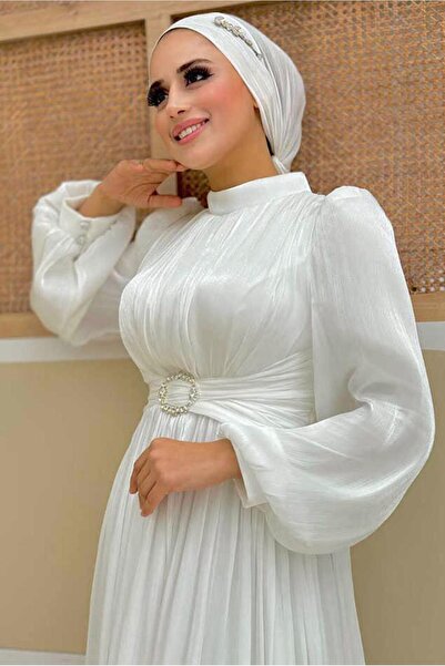 TRENDTESETTÜR Women Ecru Ballon Sleeve Evening Dress t 3107