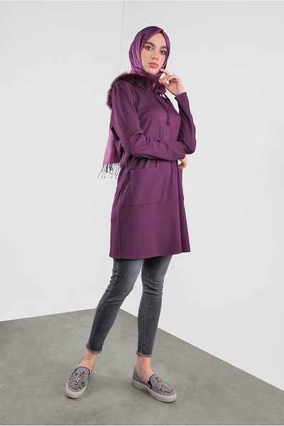 Alvina Fur Hooded Tunic - Lace-Up Model 41292