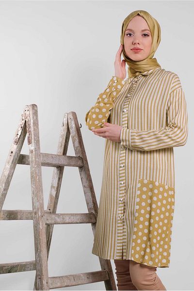 Alvina 4427 Model - Striped and Polka Dot Patterned Tunic