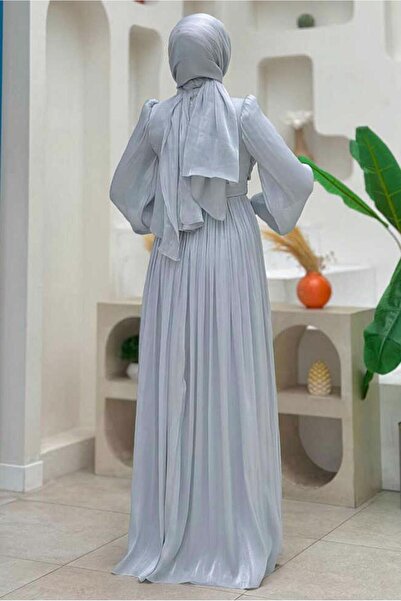 TRENDTESETTÜR Women's Gray Balloon Sleeve Dress t 3107