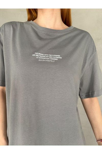 Cappmoda T-921 Smoked The Brand Written Injection Printing T-Shirt με λαιμόκοψη