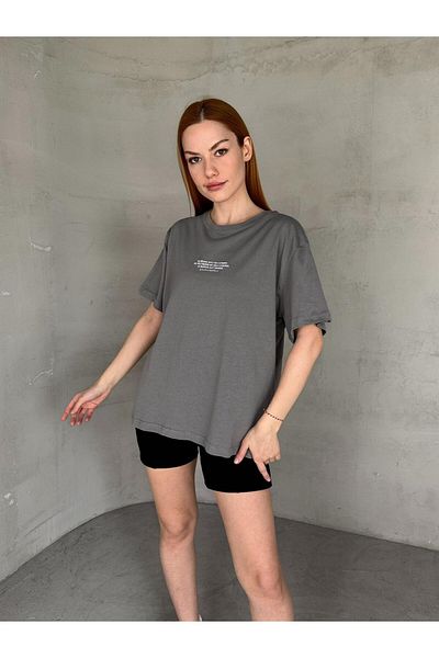 Cappmoda T-921 Smoked The Brand Written Injection Printing T-Shirt με λαιμόκοψη