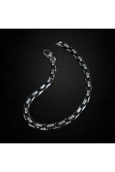 Tasarım Steel Bracelet King Chain Model 0.5 mm 22 cm Byzantine Link Silver (Si̇lver) Black (Black)