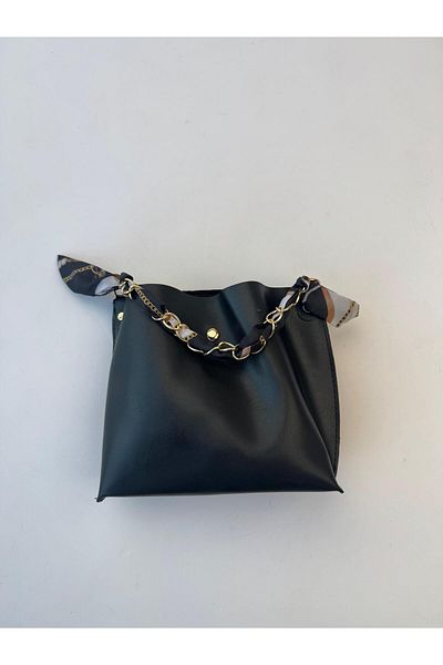 Cappmoda ÇNT-3031 Geantă de umăr din piele artificială cu șal negru