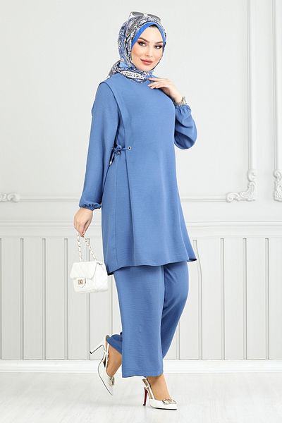 ModaMerve Side Laced Hijab Suit 3004Bm1076-M Indigo