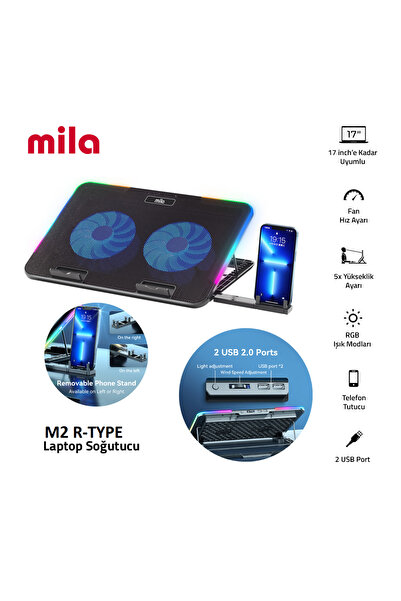 Mila Classone Mila Serisi M2 R-TYPE RGB Işıklı, 2 Büyük Fan, Telefon Standı,2...