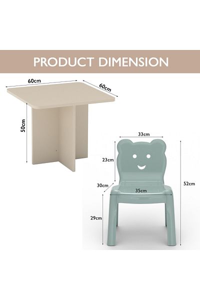 Mahmayi Modern Wooden Child Desk with 2 Plastic Chair - Sand Beige