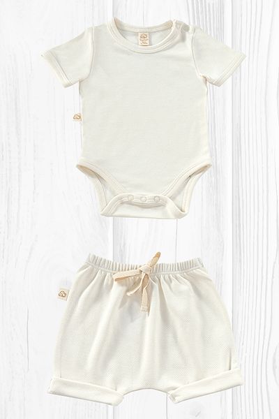tinylamb ELATION MILK Bodysuit Set with Shorts - 2 Pieces | Summer Baby Outfit Shorts and Short Sleeve Bodysuit