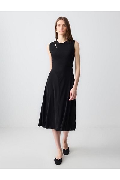 Jimmy Key Black Slim Fit Crew Neck Sleeveless Knitted Midi Dress
