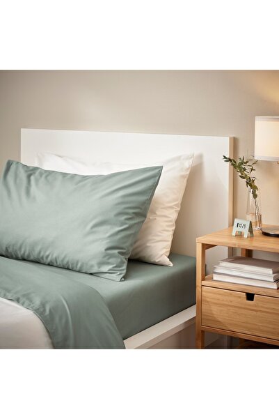 IKEA DVALA Grey-Green Pillowcase Set – 100% Cotton, 50x80 cm, 2-Pack | Soft & Breathable