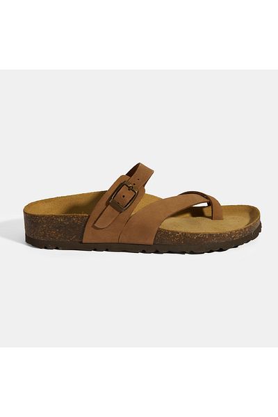 Desa Tan Women's Flip Flops Nubuck Slippers with Buckle Detail