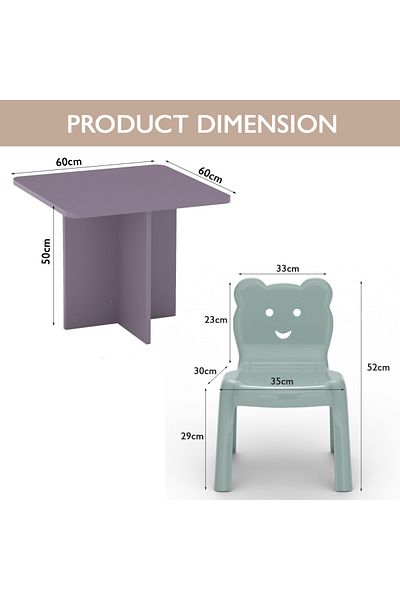 Mahmayi Modern Wooden Child Desk with 2 Plastic Chair - Purple