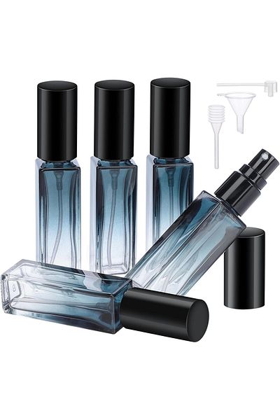 COOYA Perfume Spray Bottle, 5Pcs 10ML Mini Glass Perfume Containers with Funnel and Pipette, Blue-black