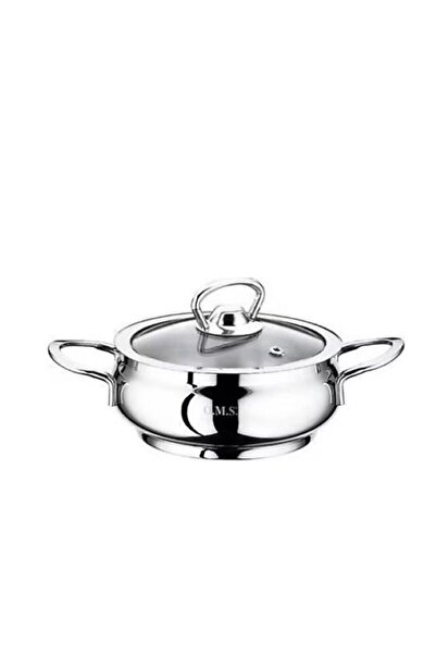 OMS PASLANMAZ 2009 2 Pieces Stainless Steel Mini Sphere Flat Pot 12x6 Cm