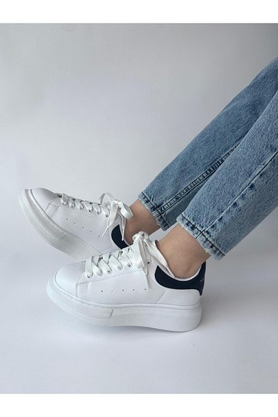 Cappmoda AYK-1017 Λεπτομερής λευκή έως μαύρη ψηλή σόλα από συνθετικό δέρμα Snekaer