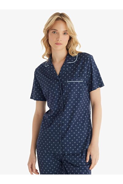 Blackspade Жіночий короткий рукав з ґудзиками спереду темно-синій піжамний комплект C9T3N8O15