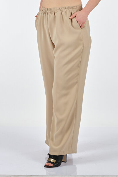 Gala-Xi Pantaloni de damă bej elastic cu talie înaltă cu buzunare 2212001003