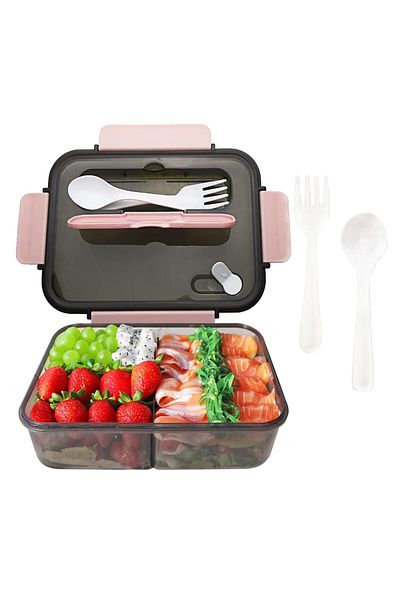 COOYA 1500ML 3 Compartment Lunch Box,With Spoon And Fork,Durable and Leak-Proof,Microwave,Dishwasher Safe