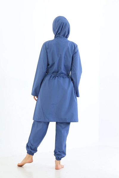 Elit Parachute 4-Piece Zippered Blue Full Covered Hijab Swimsuit