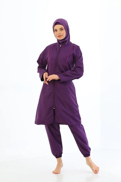 Elit Parachute 4-Piece Zippered Purple Full Covered Hijab Swimsuit