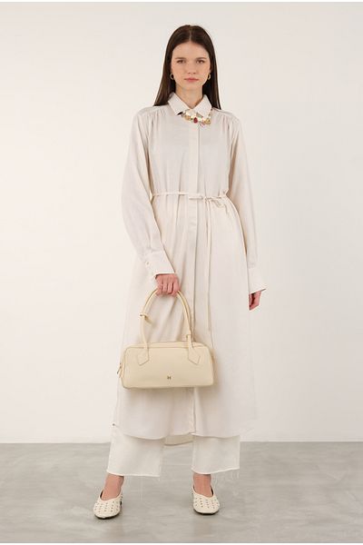 HEQA Long Linen Shirt in Ecru Color