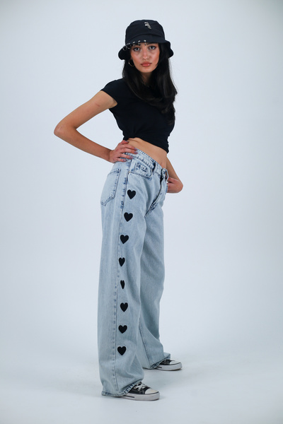 KOTOLOG Kalp Detay Kotolog Yıkamalı Baggy Jean Pantolon