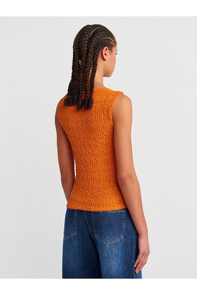 Dilvin 21016 Boat Neck Lace Top-Dark Orange