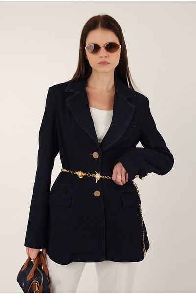 HEQA Jachetă Blazer din denim albastru